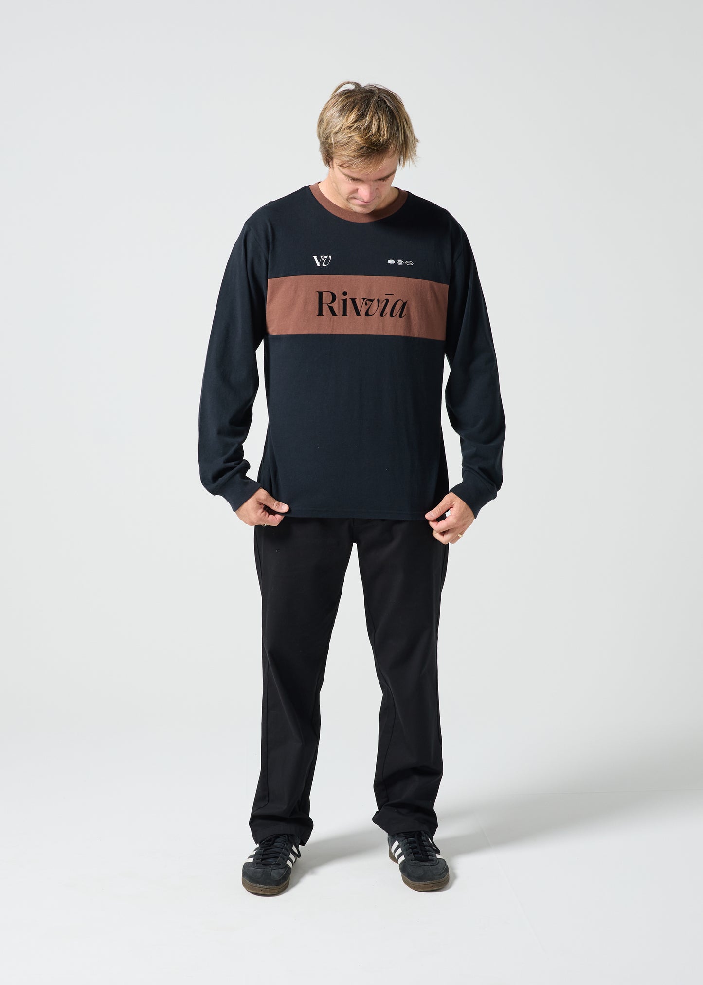 TRACK LS T-SHIRT : BLACK/BROWN