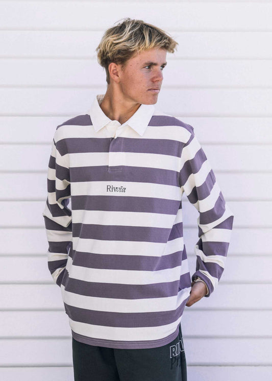 ACADEMY RUGBY POLO : WHITE PALE PLUM