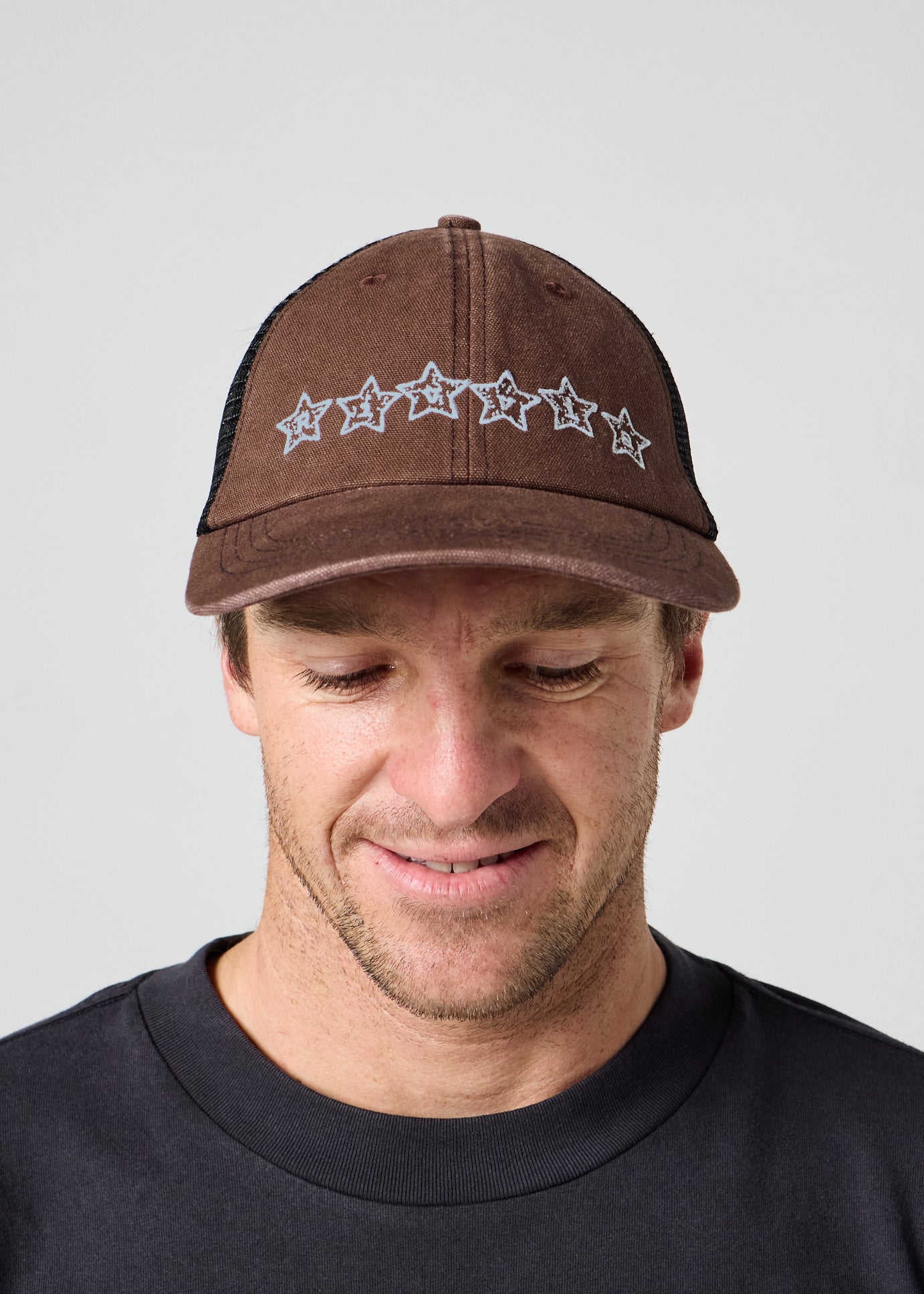 STARS TRUCKER CAP : BROWN BLUE