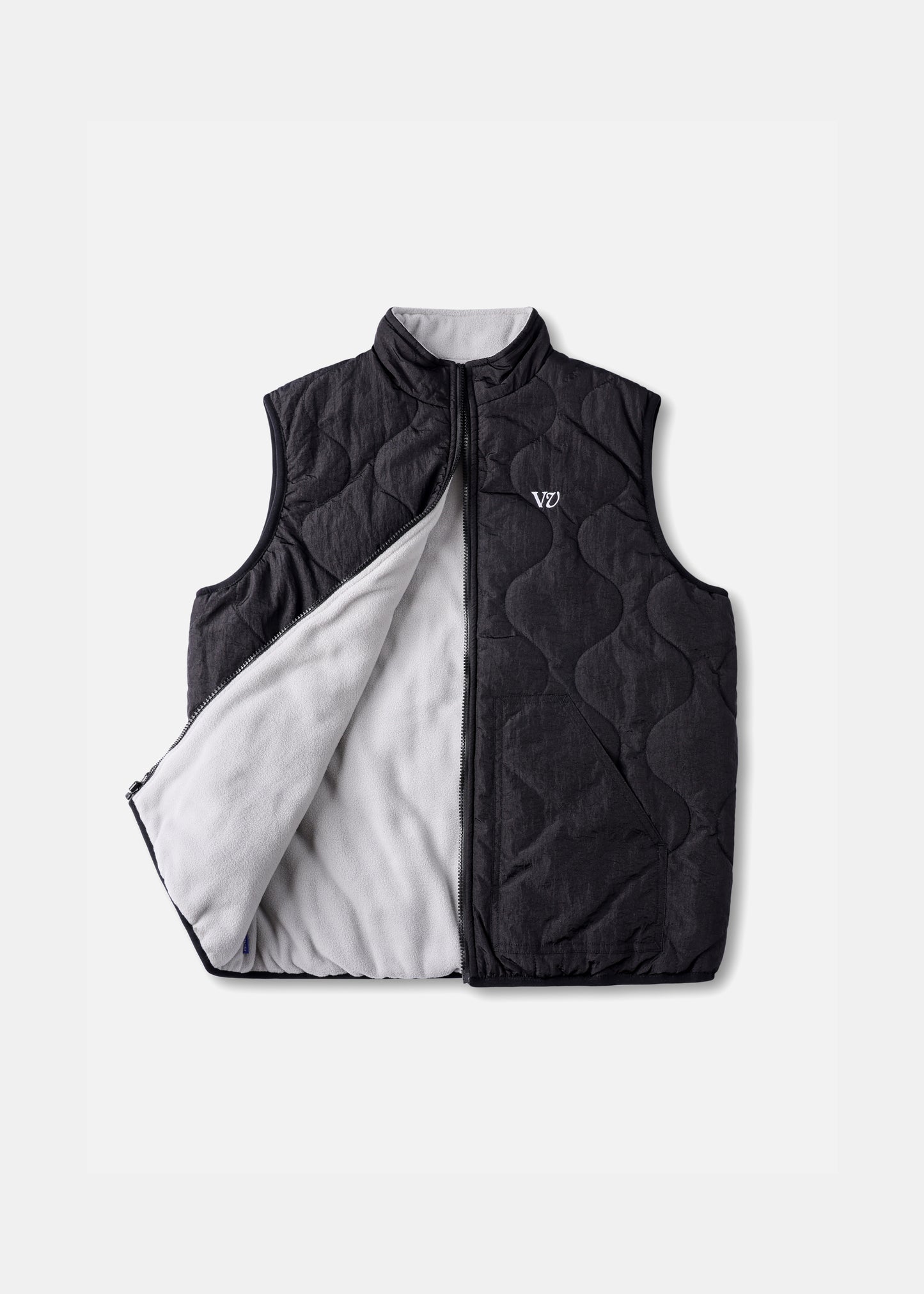VV QUILTED REVERSIBLE VEST : GREY BLACK