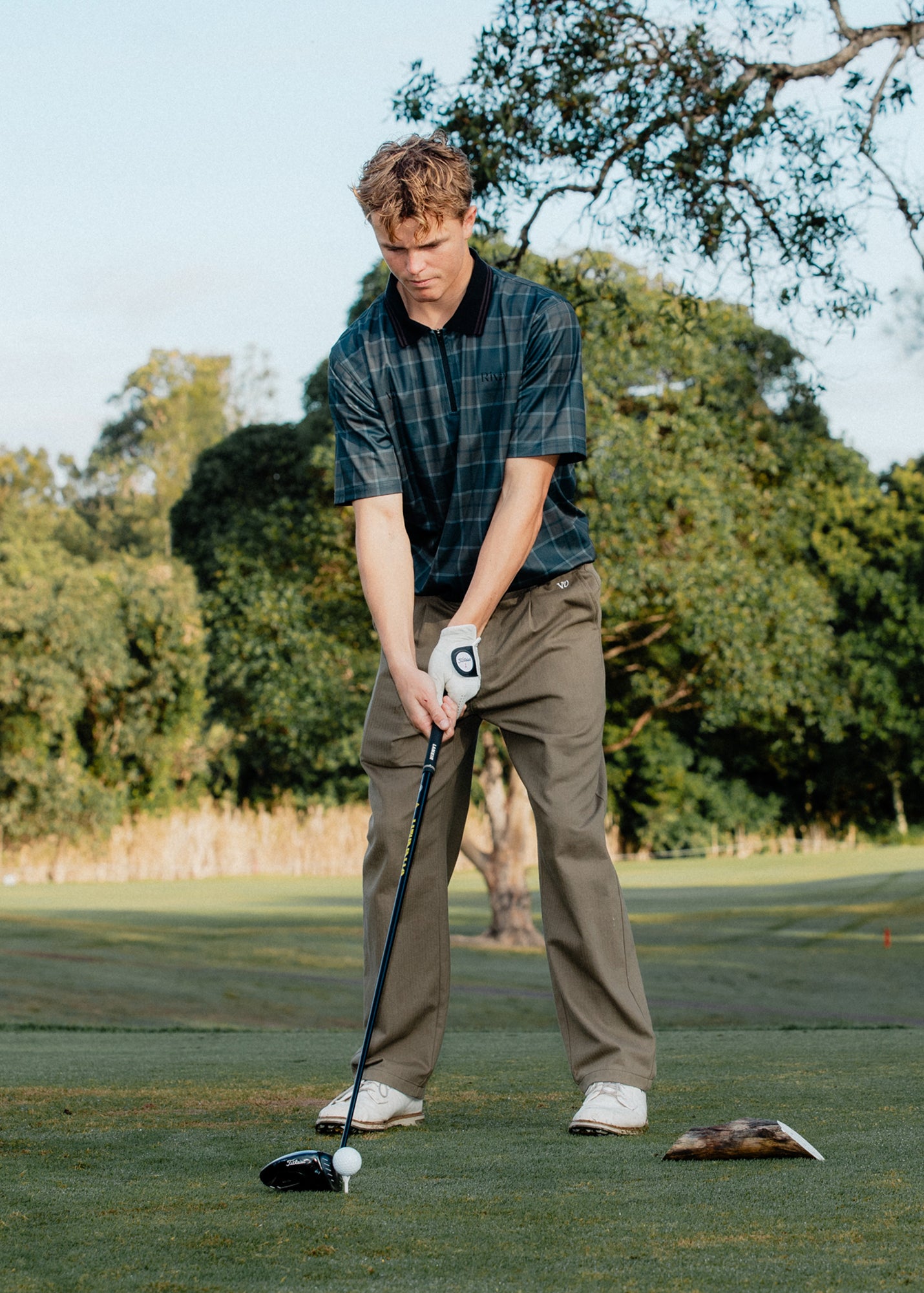 RPL SS POLO : BROWN BLACK PLAID
