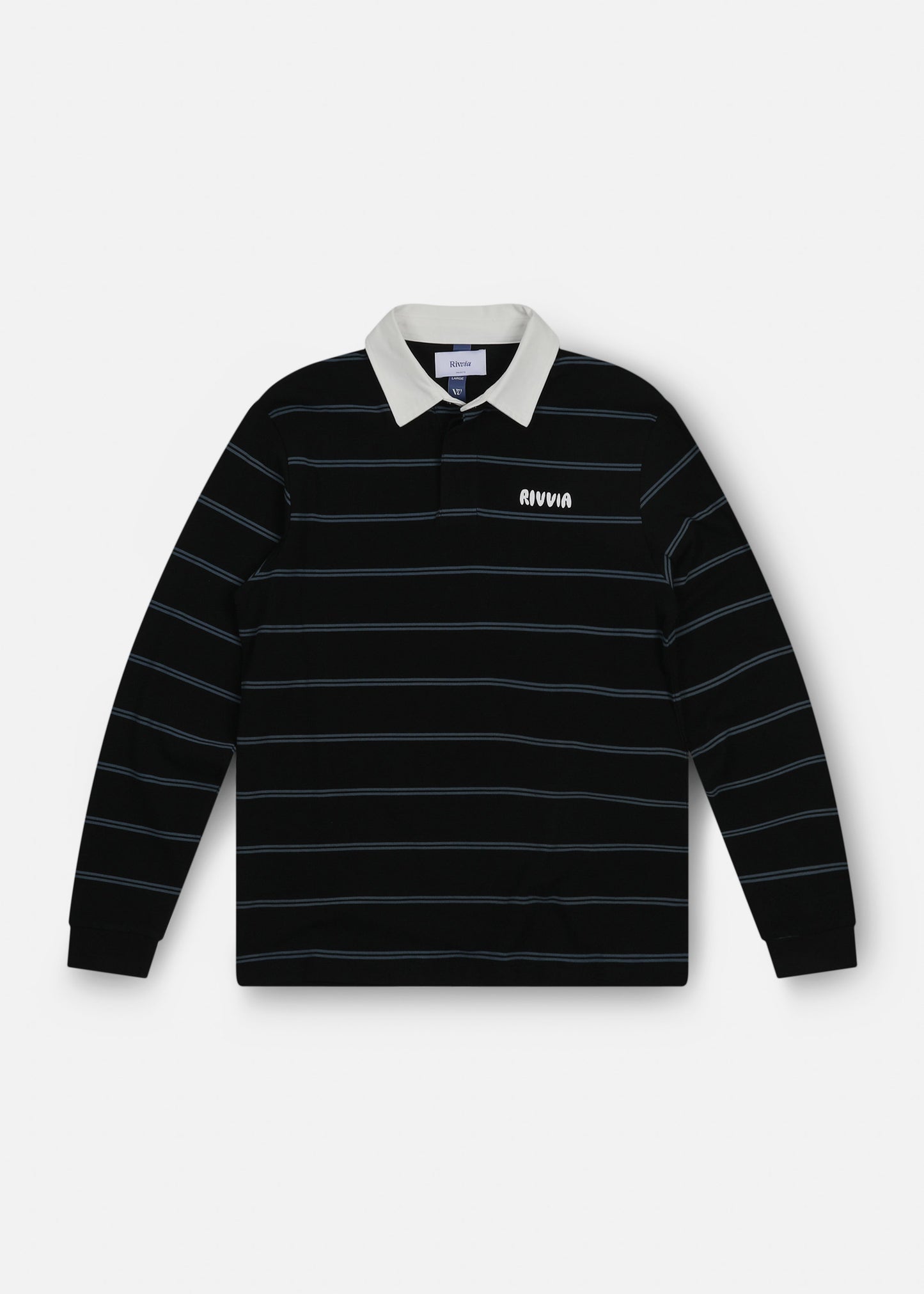 NAVIGATING STRIPES LS RUGBY POLO : BLACK/BLUE