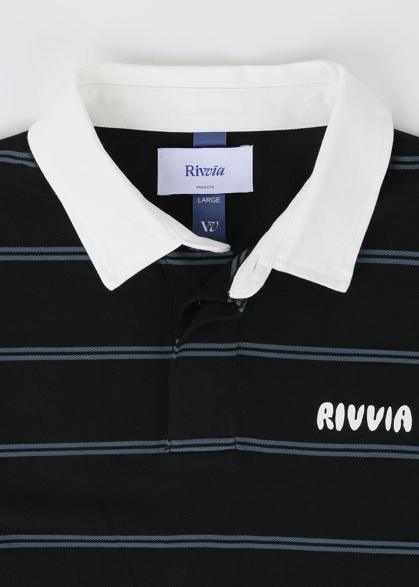 NAVIGATING STRIPES LS RUGBY POLO : BLACK/BLUE